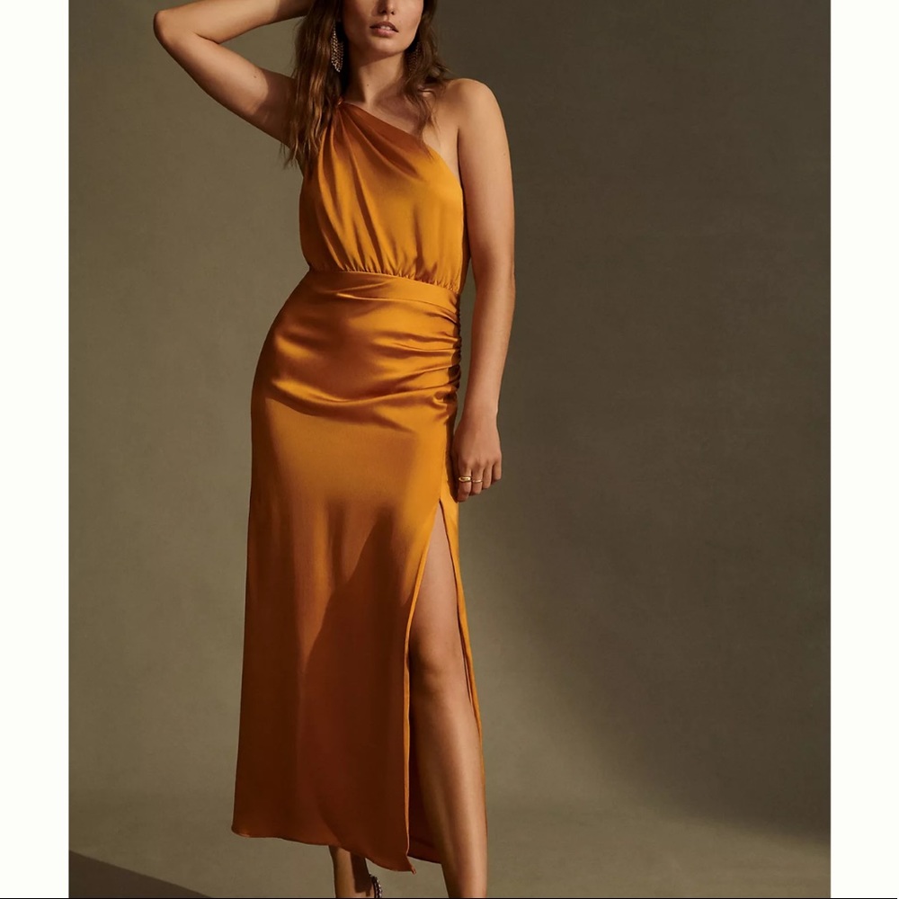 Anthropologie one shoulder silk midi dress